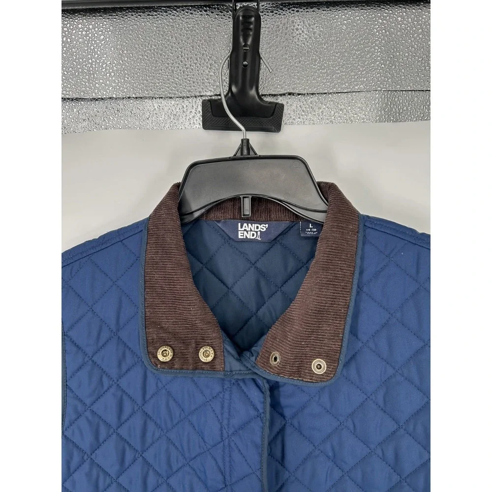 Lands End Quilted Vest‎ Womens Large Barn Chore Corduroy Collar Snap Primaloft